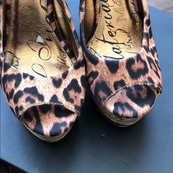 Leopard print peep toe wedge cork heel - Picture 3 of 7